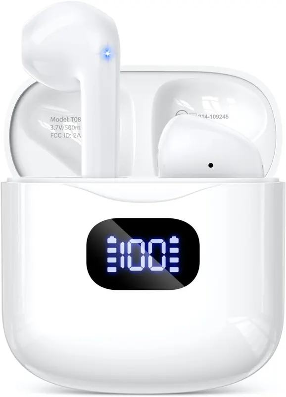 Бездротові навушники Bluetooth 5.3 (TWS) з LED дисплеєм, IPX7, 40г роботи, Білі