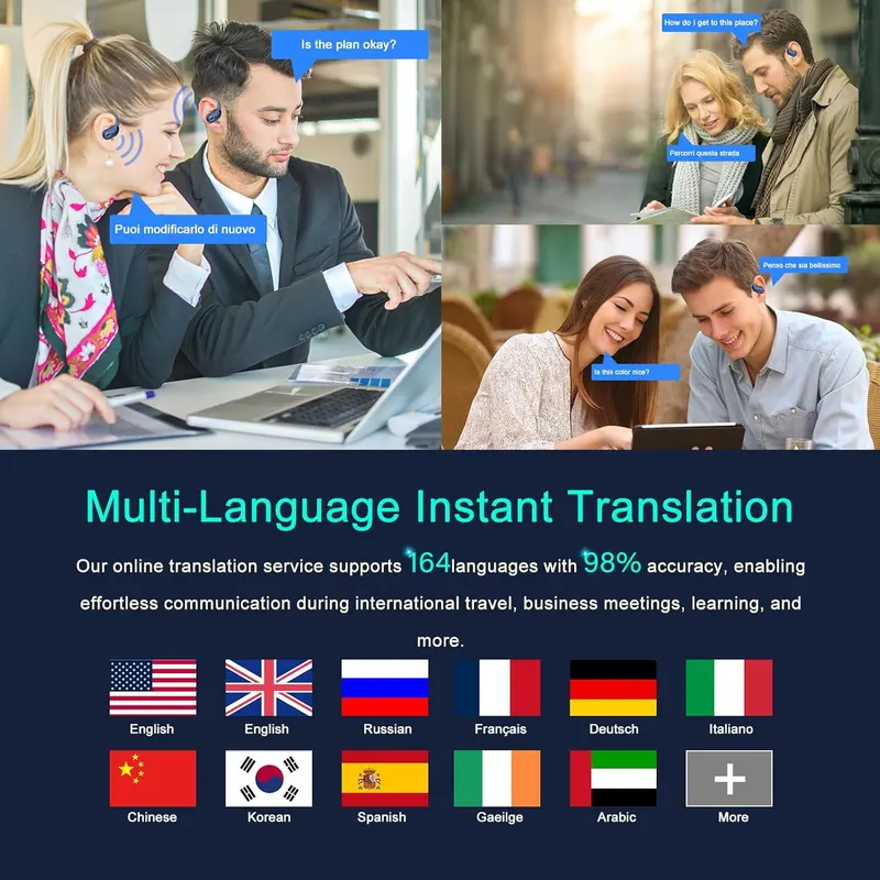 Наушники-переводчики AI Translator Earbuds (144 языка), Bluetooth 5.4, Черные