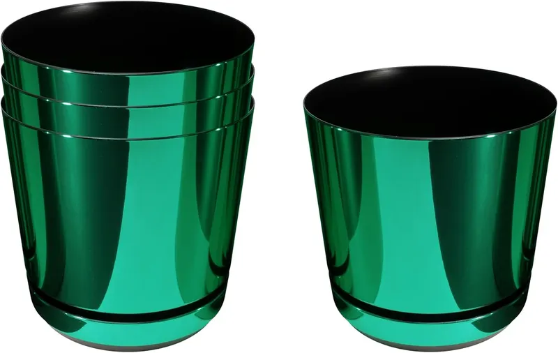 KORAD Set of 4 Pots with Saucer Diameter 16 cm, Design 087 - Green Glossy; Glamour; Modern, High Gloss, Classic, Rustic, Loft, for Plants, Herbs.