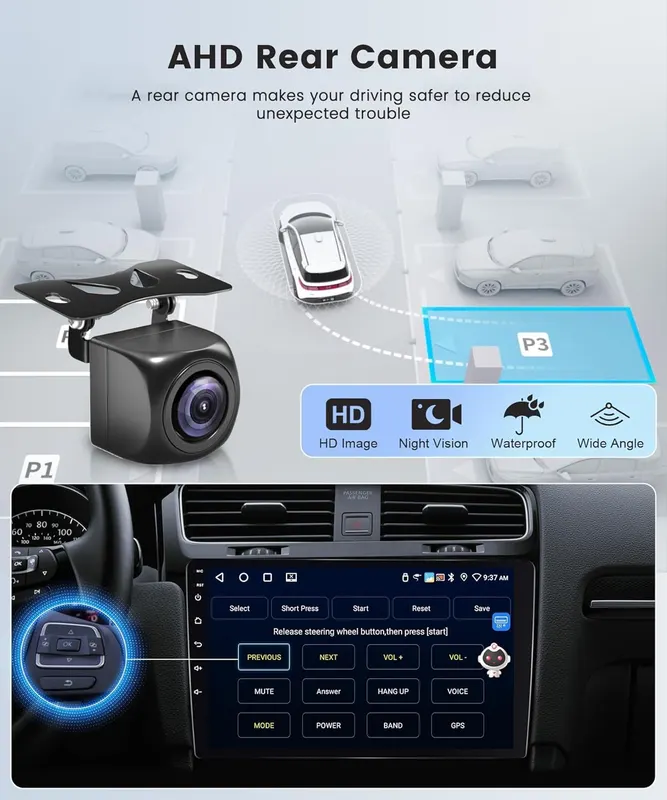 Магнитола 2 Din Android Rimoody (4+64G), 9" HD, Wireless CarPlay, Разделение экрана