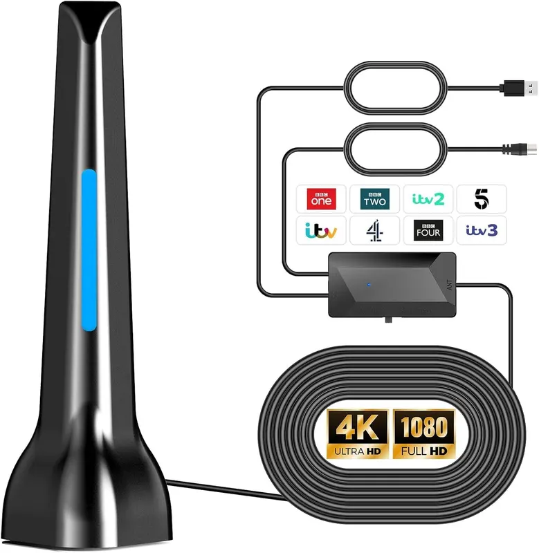 Кімнатна ТБ антена цифрова (4K HDTV), Підсилювач сигналу, Магнітна, 3 метри