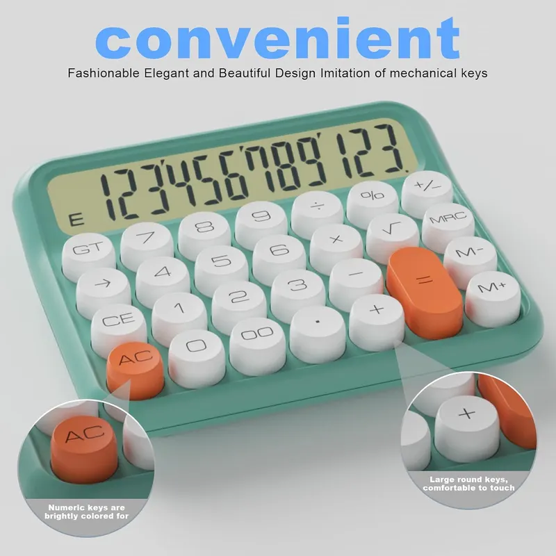 Battery Desk Calculator - 12 Digit Extra Large 5-Inch LCD Display, Big Buttons, 15 Tilt Screen (White)