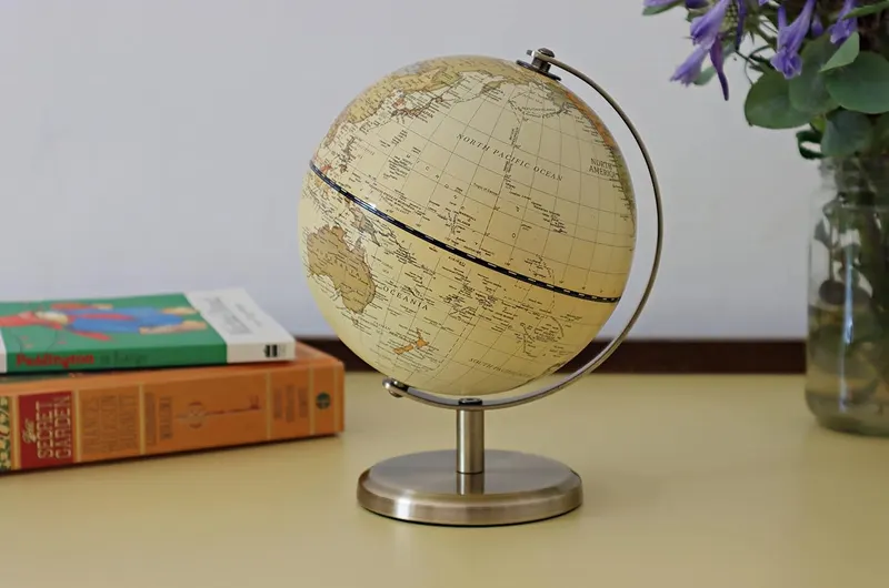 Exerz 14cm World Globe Mini Antique Globe - Educational/Geographic/Modern Desktop Decoration - 14cm Diametre Metal Arc and Base Bronzed Colour