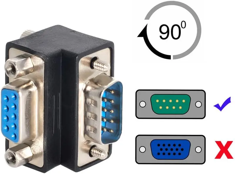 Адаптер RS232 D-Sub 9Pin (Male to Female), Угловой 90° (Вниз), Под винт/гайку