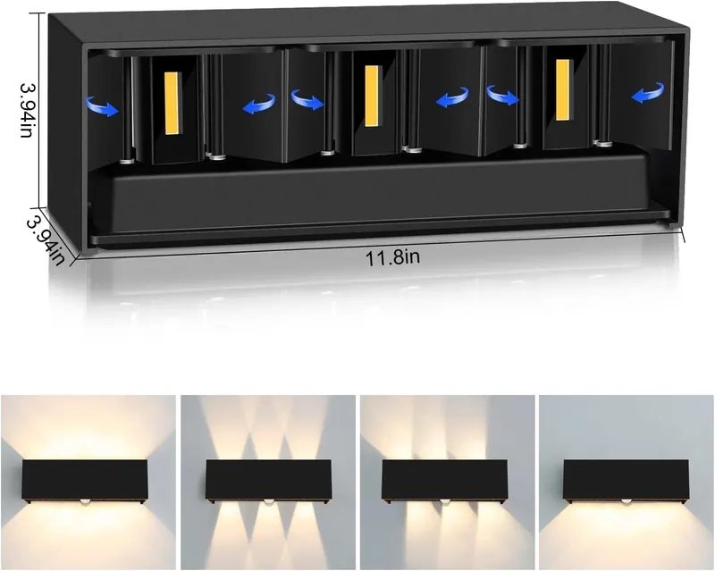 Уличный настенный LED светильник 30W Kingwen, Регулируемый луч, IP65 (Черный)