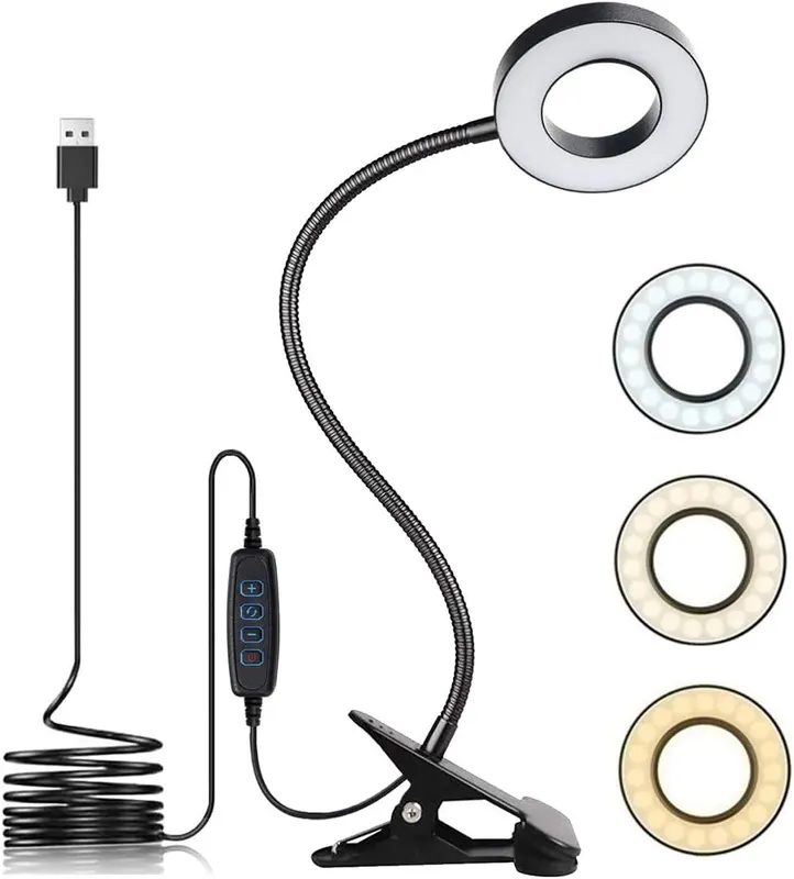 Настольная LED лампа на прищепке USB Без бренду, 3 режима, 10 уровней яркости, Черная