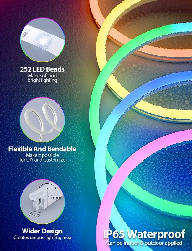 Умная неоновая LED-лента LUXONIC RGBIC (5 метров), Bluetooth APP, Гибкий неон