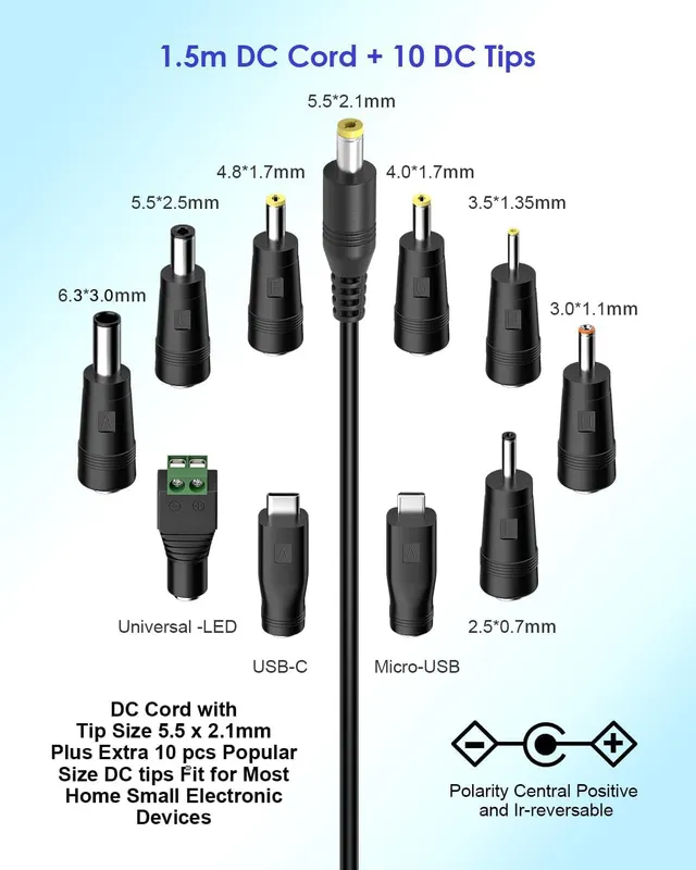 Outtag 36W Universal Power Supply 5V 2A 1A USB AC Adapter 100-240v 50-60hz DC 3V 4.5V 6V 7.5V 9V 12V Universal Power Supplies with 10 Connectors Switching Power Supply for Electronic Household