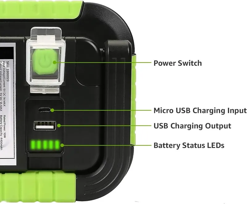 LE Кемпінговий LED ліхтар-прожектор, 1000 Люмен, 4400mAh Power Bank, Вологозахист, Зелений