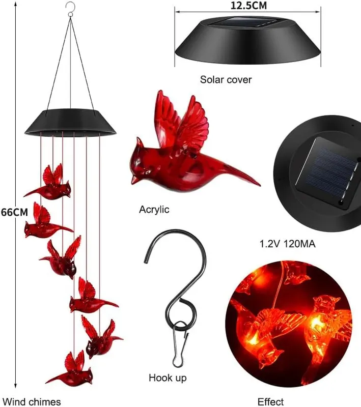LED Solar Wind Chime Crystal Ball Hummingbird Wind Chime Light Color Changing Waterproof Hanging Solar Light for Home Garden (Green Dragonfly)