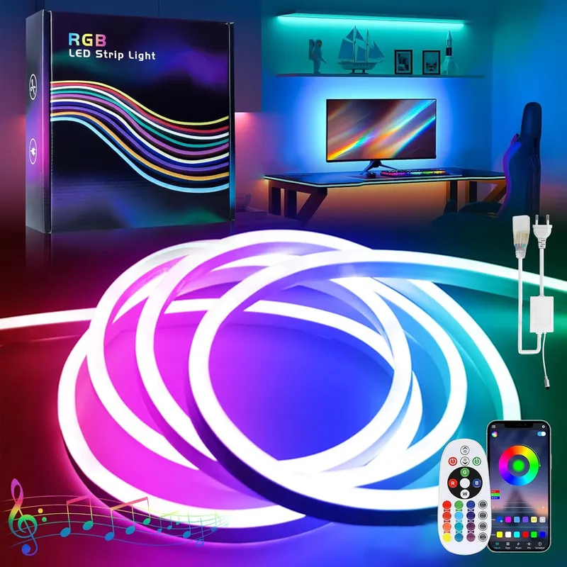 Неоновая светодиодная RGB-лента BAGZY 30м, 220В, IP65, гибкая, с Bluetooth и синхронизацией музыки