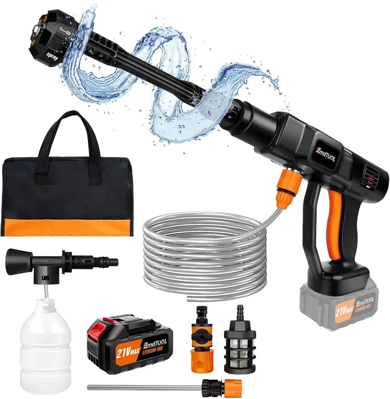 Акумуляторна мийка Saker Plus, 500 PSI, з насадкою 6-в-1, шлангом 5м та водонепроникним фартухом