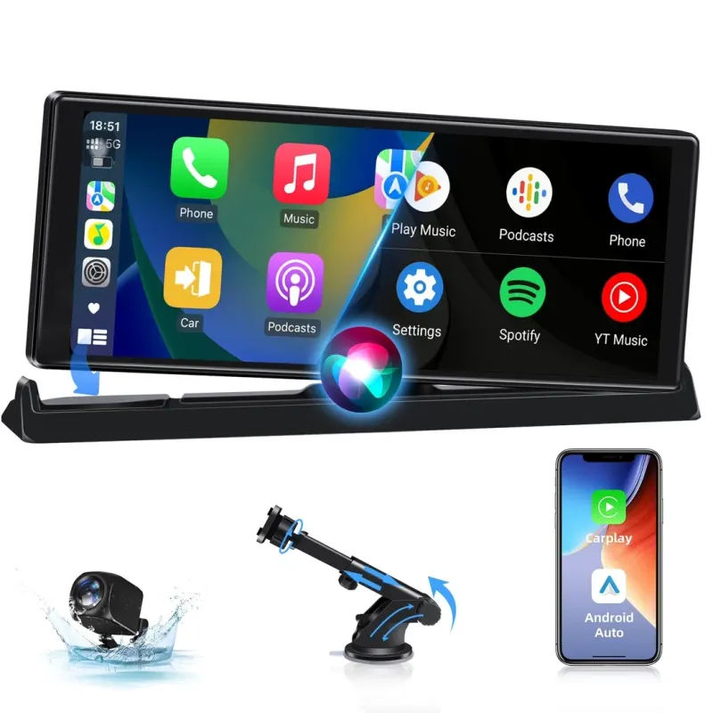 Универсальная автомагнитола 10.26" Carplay Android Auto сенсорный экран с камерой заднего вида Wi-Fi Bluetooth