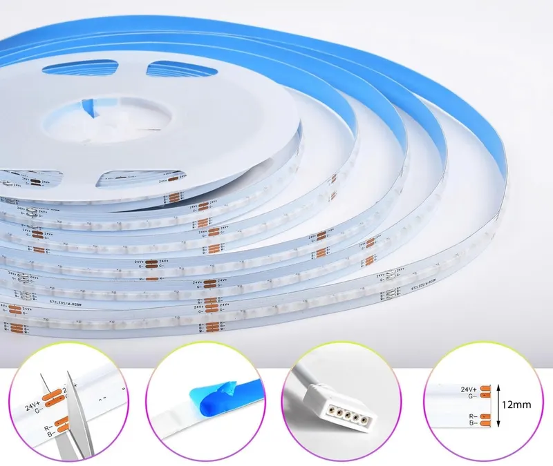 Светодиодная лента SUBOSI 10 м Wi-Fi COB RGBW+Тёплый белый 24V, 672 LED/м, управление через приложение, RGBW