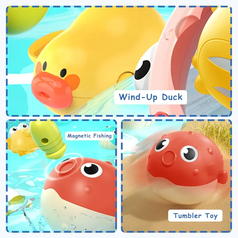 Baby Bath Toys for 1 2 3 Years, 6 Pieces Baby Bath Game 0-6 Months Luminous Duck Fishing Kids Toys Magnetic Fishing Games Floating Toy