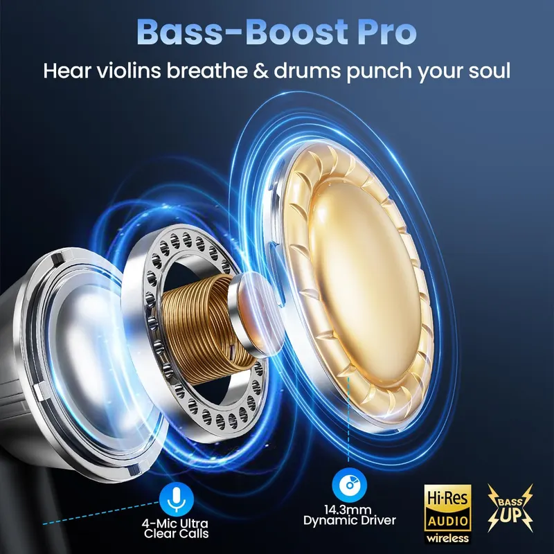 Беспроводные наушники S05-0699, Bluetooth 5.3, Deep Bass, 48ч, LED-дисплей, IPX7, микрофон (Черные)