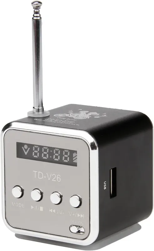Мини-радио Td V26, портативная колонка, MP3-плеер, FM-радио, USB, TF-карта, Аккумулятор, Черный