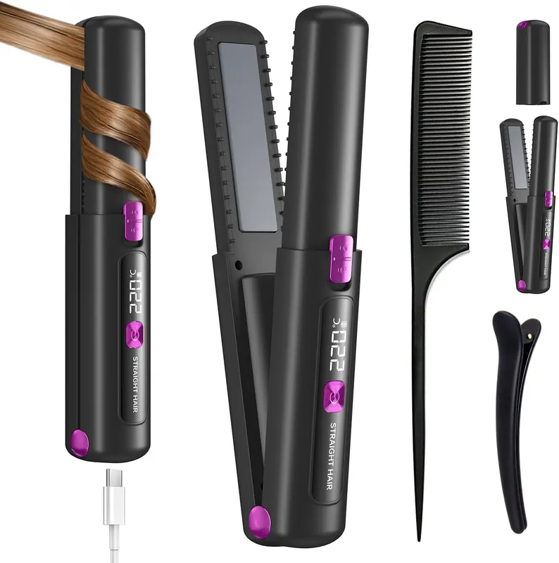 Бездротова праска для волосся 2 в 1, Cordless Hair Straightener 4500 mAh, мінівипрямляч і плойка
