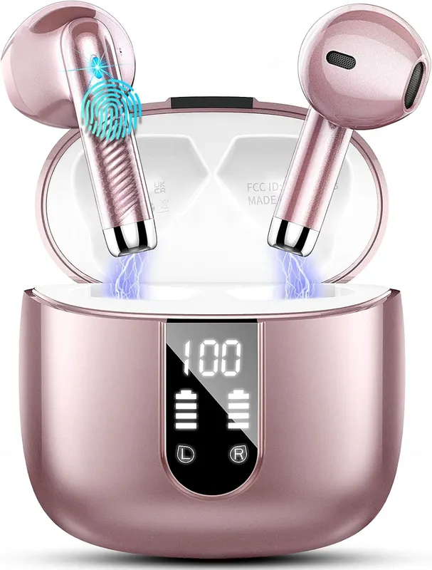 Наушники S05-0766 (Rosegold) беспроводные, Bluetooth 5.3, 40ч, ENC, IP7, Dual LED-дисплей, TWS