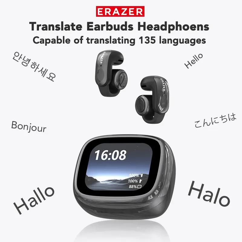Навушники-перекладач XF28 (135 мов) 3-в-1, з LCD-кейсом, Open-Ear Clip, Bluetooth