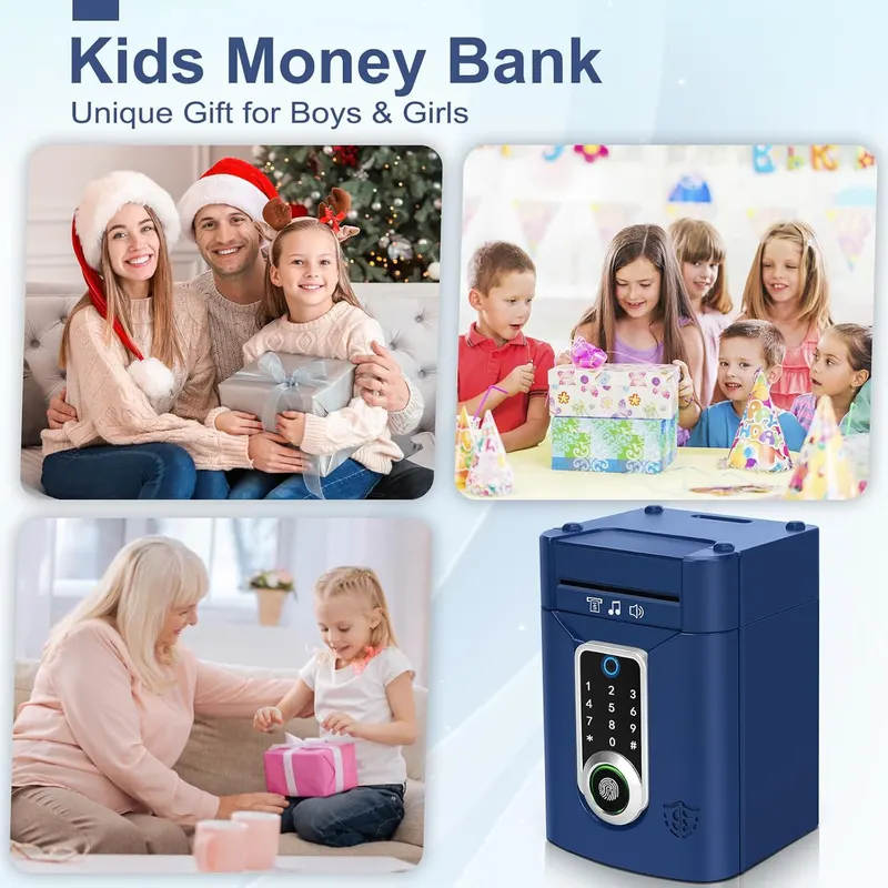 Електронна скарбничка-сейф (Navy Blue) з відбитком пальця, кодом та сенсором, ATM для дітей
