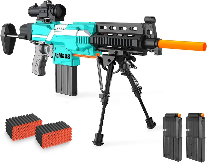 Іграшковий автомат-снайперка (Nerf style), 3 режими, Приціл, Сошки, Акумулятор, 100 куль