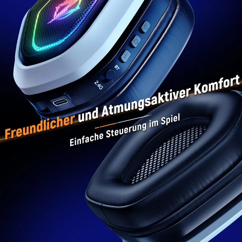 Игровая гарнитура Ozeino (2.4ГГц / Bluetooth), Беспроводные наушники для PC/PS5/PS4, с микрофоном