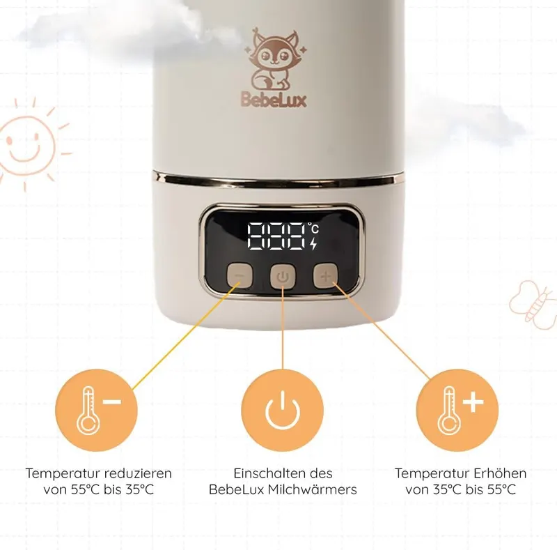 Подогреватель бутылочек BEBELUX (36W USB-C), Портативный, Аккумуляторный, Точная температура