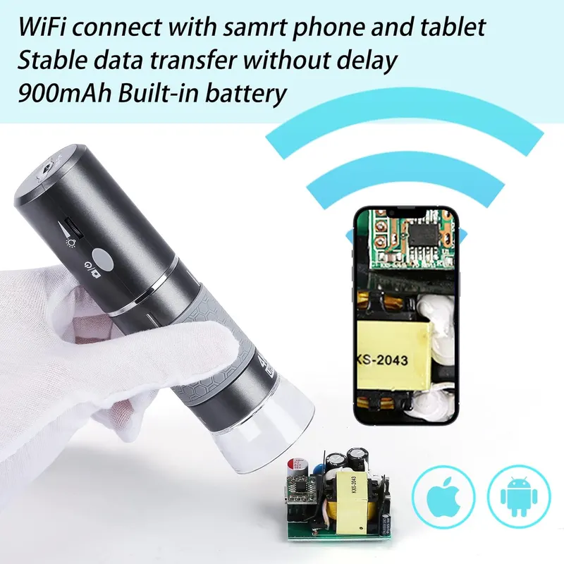 4K 3840x2160P WiFi Digital Microscope for iPhone/Android Cellphones and Windows Mac PC, Wireless Handheld Microscope with Stand for Adults and Kids