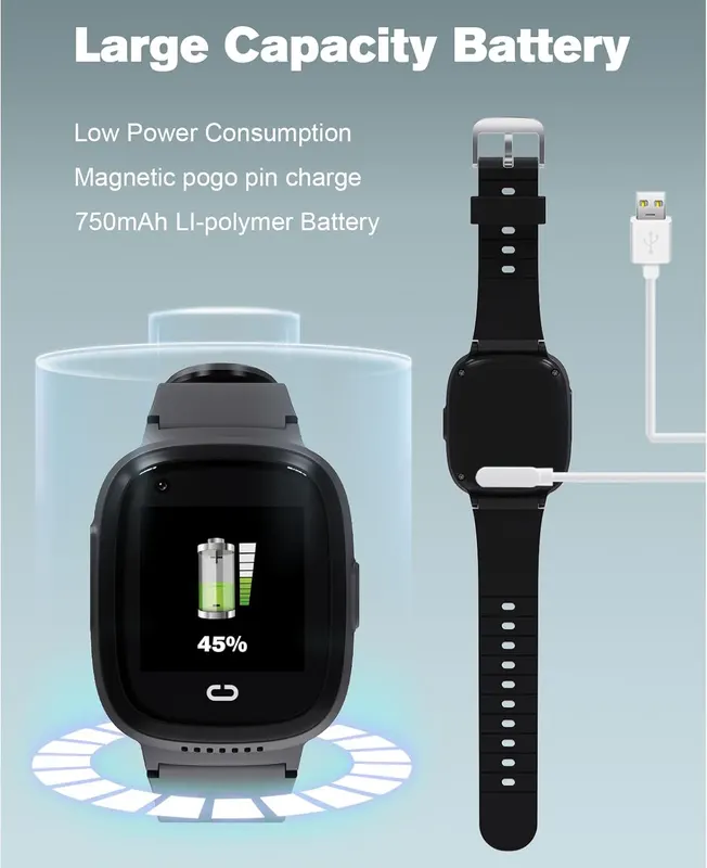 Детские смарт-часы PTHTECHUS 4G с GPS и видеозвонком, SOS кнопка, Черные