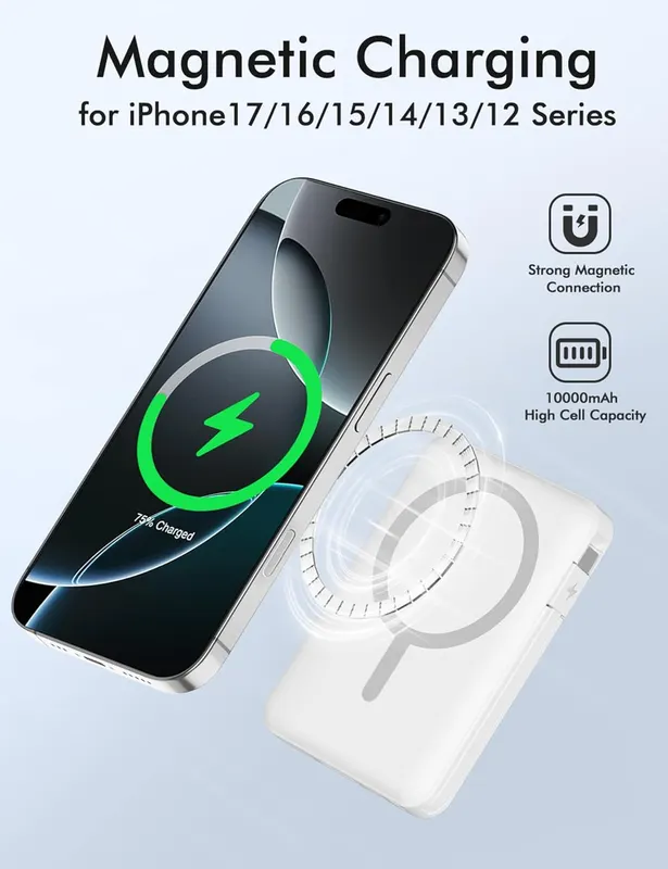 Магнітний Power Bank 10000mAh з кабелем (MagSafe Compatible), PD 20W, Дисплей, Чорний