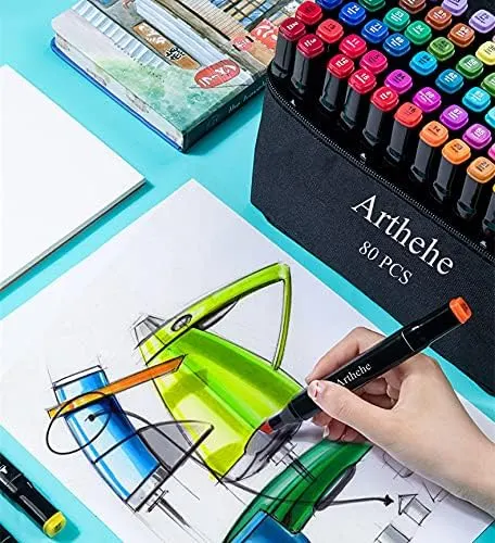 80 Colors Markers Pens Set, Permanent Art Marker Pens for Kids and Adults, Double Tipped Graphic Marker Pen for Manga/Anime/Fun doodling