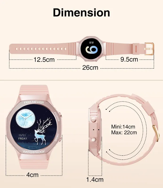 Женские фитнес-часы с функцией звонка (Pink), 1.7" Сенсорный экран, IP67