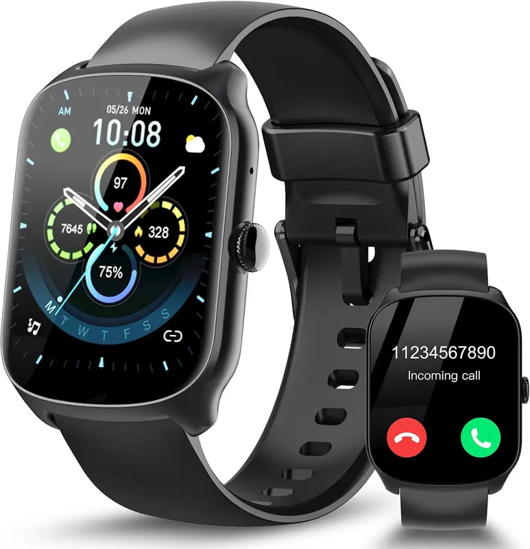 Smart Watch for Men Women Bluetooth Calls, 1.95" HD Curved Screen Smartwatch with Heart Rate/Sleep Monitor, 110+ Sport Modes, Carbon Black