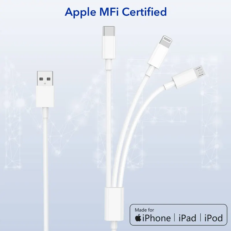 Мультикабель для заряджання 3-в-1 (Type-C, Micro-USB, Lightning), 2 метри, Нейлон
