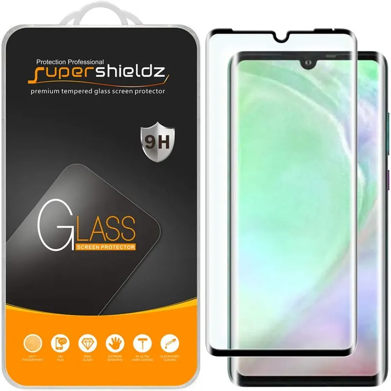 Tentoki (2 Pack) Designed for Huawei (P30 Pro) Tempered Glass Screen Protector, (Full Cover) (3D Curved Glass) Anti Scratch, Bubble Free (Black)