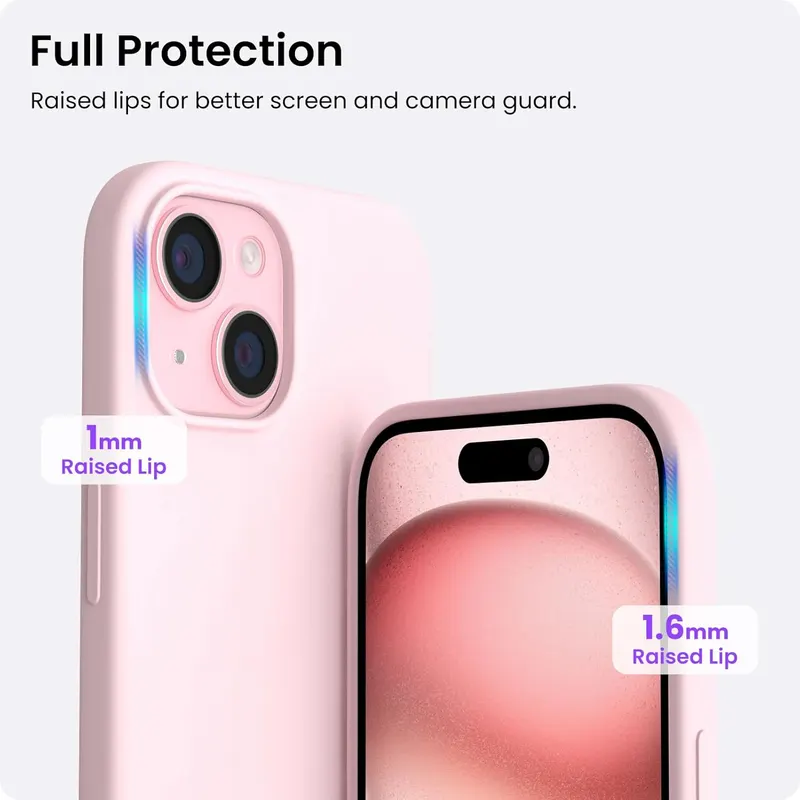 ORNARTO Compatible with iPhone 15 Case 6.1", Slim Liquid Silicone 3 Layers Full Covered Soft Gel Rubber 15 iPhone Case Cover 6.1 inch-Pink