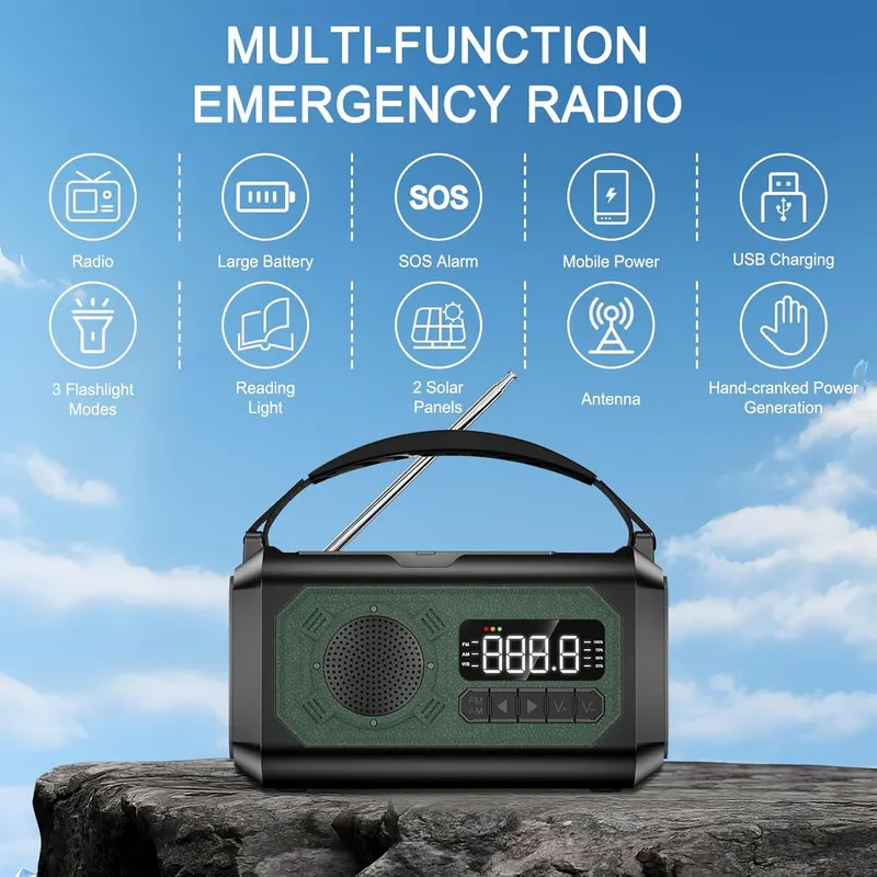 Туристичне радіо 12000mAh irjeen (AM/FM/NOAA), Динамо-ручка, Сонячна батарея, SOS