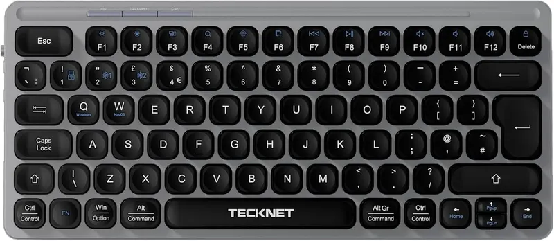 Беспроводная Bluetooth клавиатура TECKNET 2.4GHz, Для 3 устройств, Аккумуляторная, Серая
