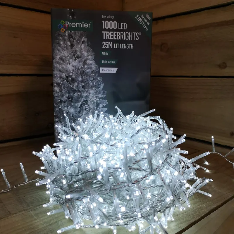 Premier 1000 LED 25m TreeBrights Christmas Lights Cool White Clear Cable