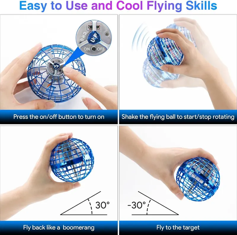 Flying Ball Toys, Globe 360°Rotating Hand Controlled Flying Toy, Magic Led Lights up Ball, Mini Drone Flying Toys Gift for Kids and Adults (blue)