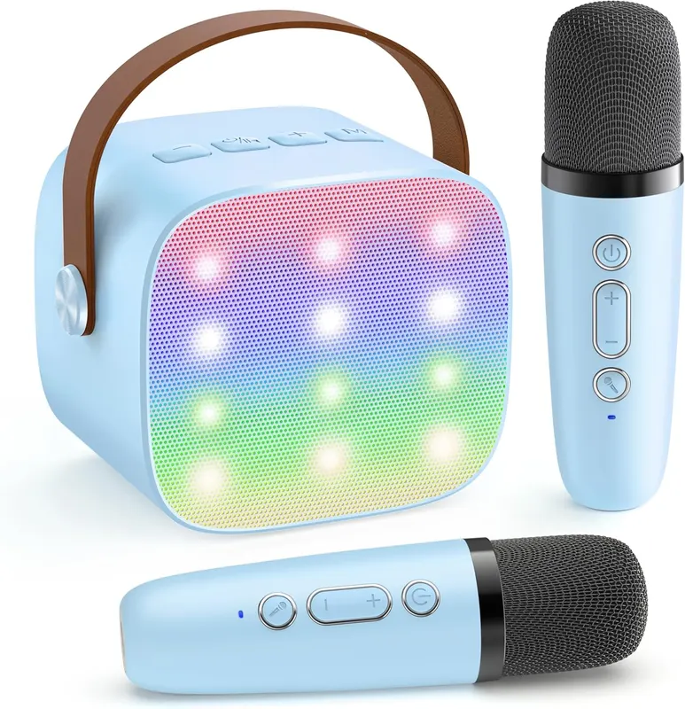 Детская портативная мини караоке-система YLL с 2 микрофонами, Bluetooth, Синяя
