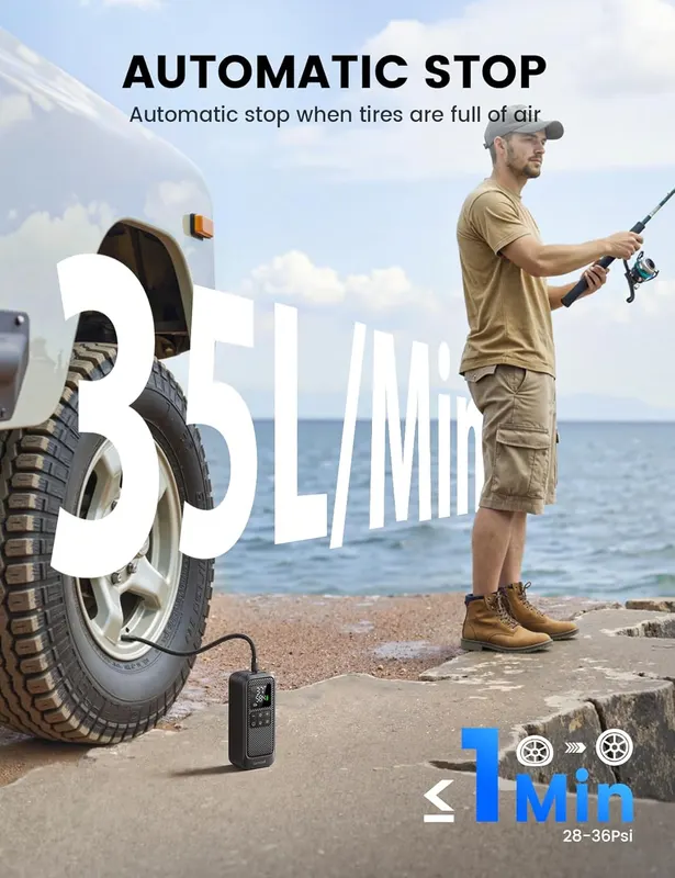 Портативний автокомпресор Lamicall 150 PSI, Електричний насос для шин з LED екраном