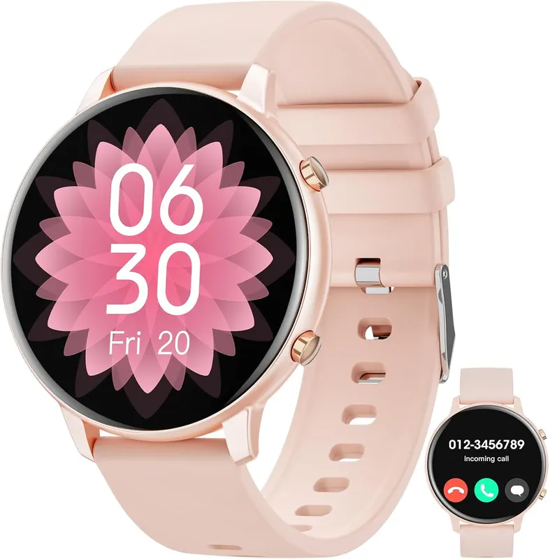 G20 Pink Women's Smart Watch (Answer/Make Calls), IP68 Waterproof, 1.32 Inch Touch Screen, with Sports Fitness Tracker Pedometer, for Android and