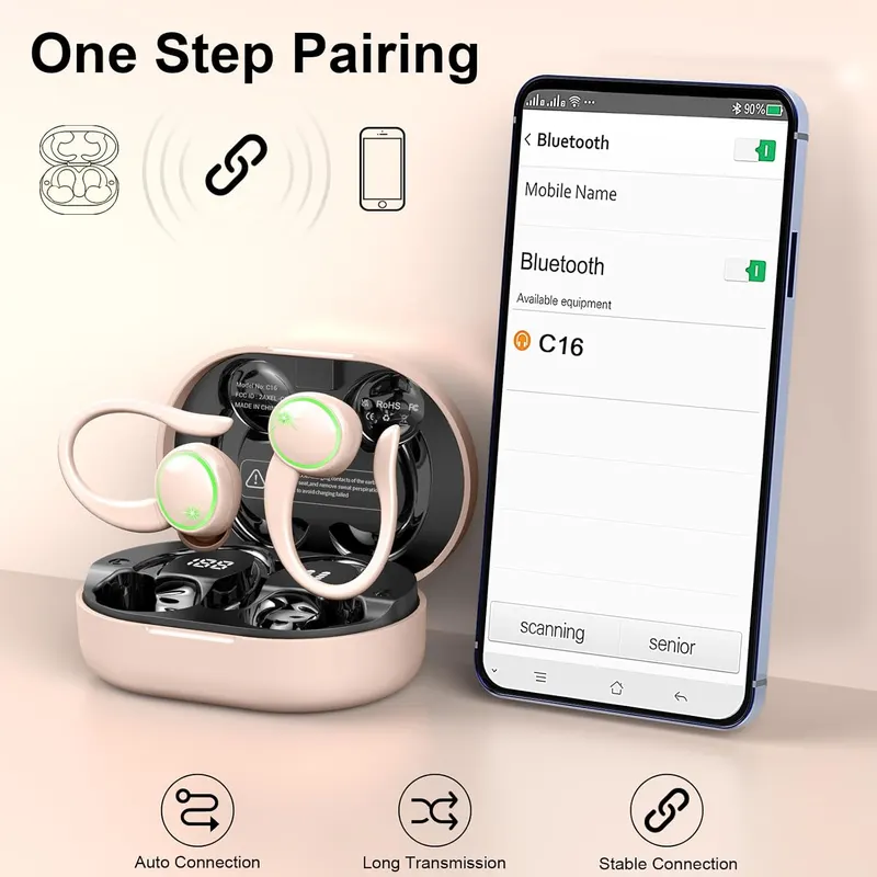 Спортивные беспроводные наушники Matast (Bluetooth 5.4, Заушины, 50 ч), ENC микрофон