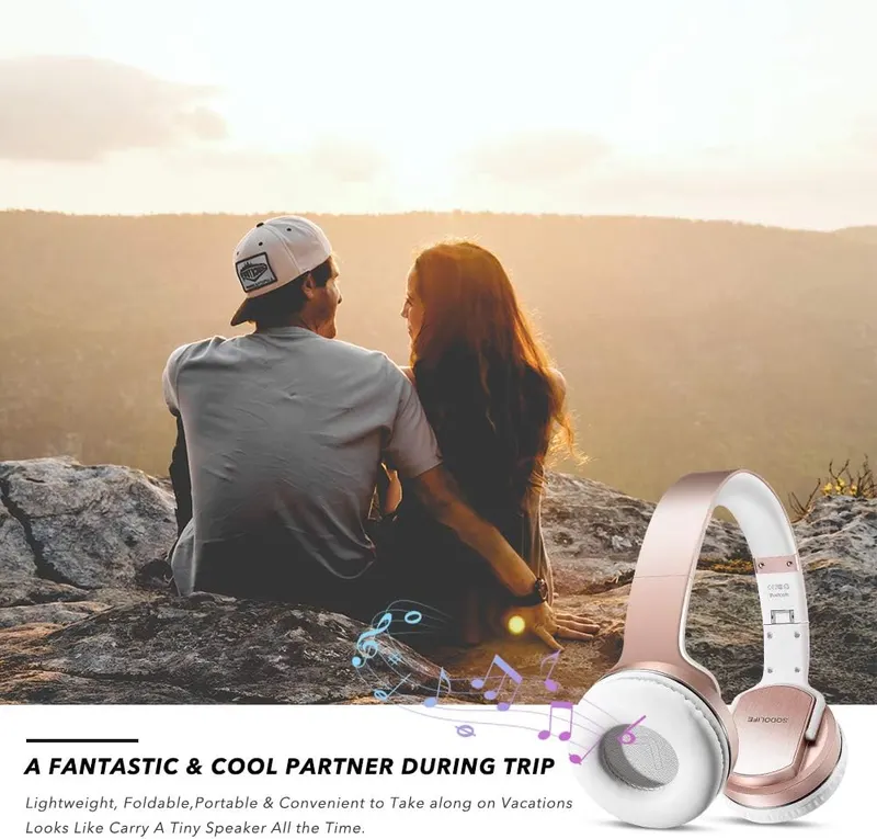 Беспроводные Bluetooth наушники 2-в-1 SODOLIFE (Колонка), Накладные с микрофоном, FM-радио, Розовое золото