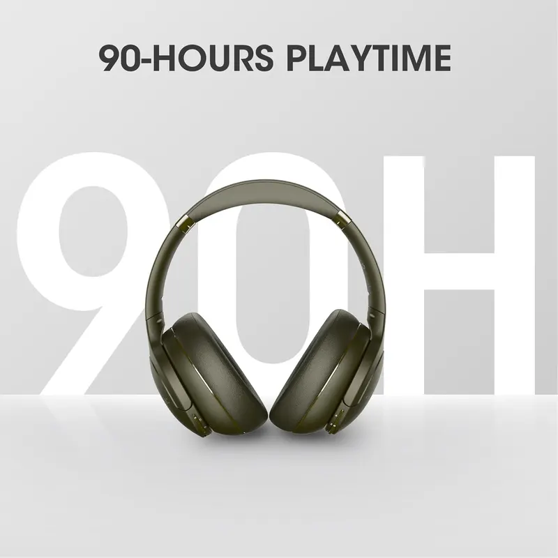 DOQAUS Bluetooth Headphones Over Ear, 90H Playtime, 3 EQ Mode, HiFi Stereo Bass, Soft Earmuff, Foldable Headphones for Phone/PC (Military Green)