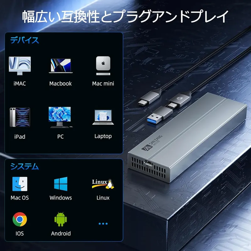 Карман для M.2 NVMe SSD SAN ZANG MASTER 40Gbps USB4 Thunderbolt алюминиевый корпус серый