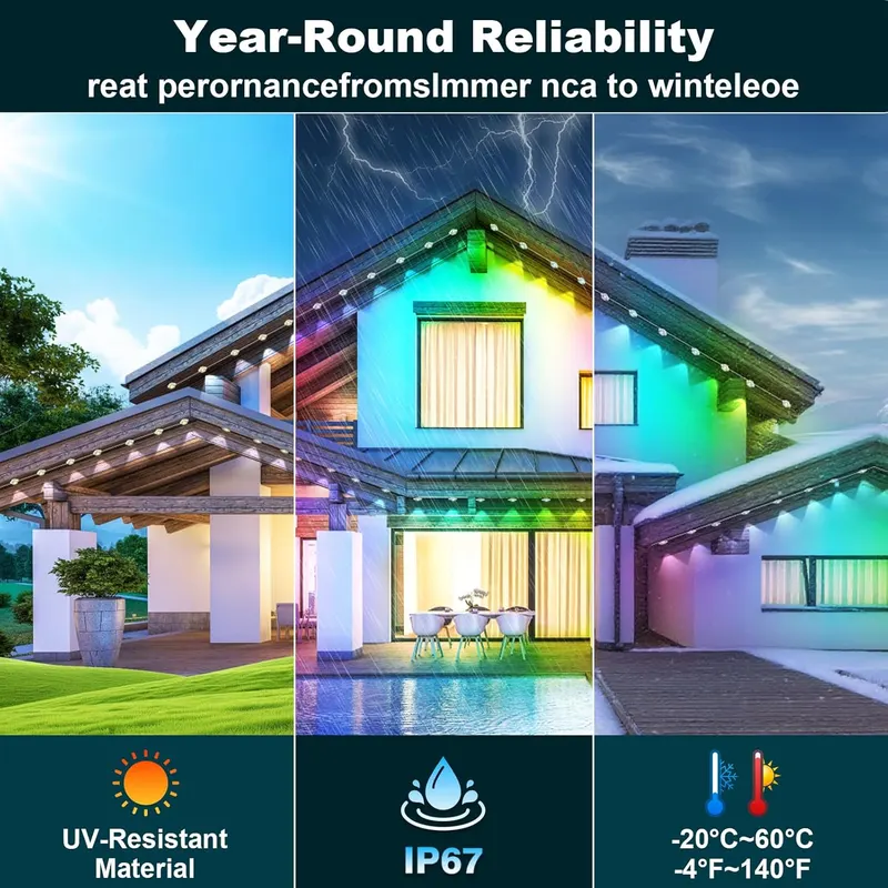 Permanent Lights Outdoor, 100ft RGB Light, IP67 Waterproof Home Lighting, Smart LED with APP/Remote Control for Outdoor Decoration