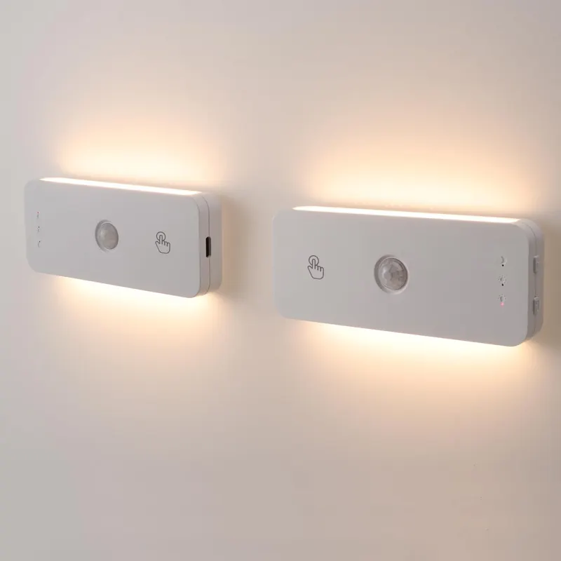 Магнитные LED светильники с датчиком движения 2 шт аккумуляторные 3 режима света для дома